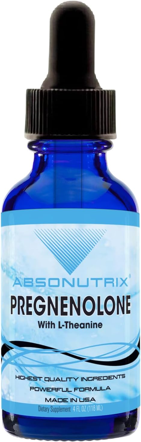 Absonutrix Pregnenolone with L-Theanine, Advanced Formula 390 mg, 4 Oz Liquid, Non-GMO, Quick Absorption