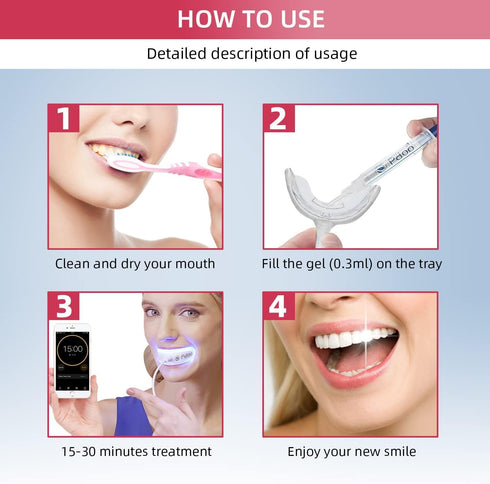 Pdoo Teeth Whitening Kit with LED Light for Sensitive Teeth, Fast Results for Brightening at Home, Teeth Whitening Gel