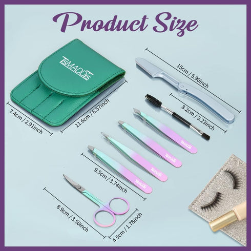 TsMADDTs Eyebrow Tweezer Set, 7 Pcs Precision Tweezers for Women with Curved Scissors and Eyebrow Razor for Ingrown Hair