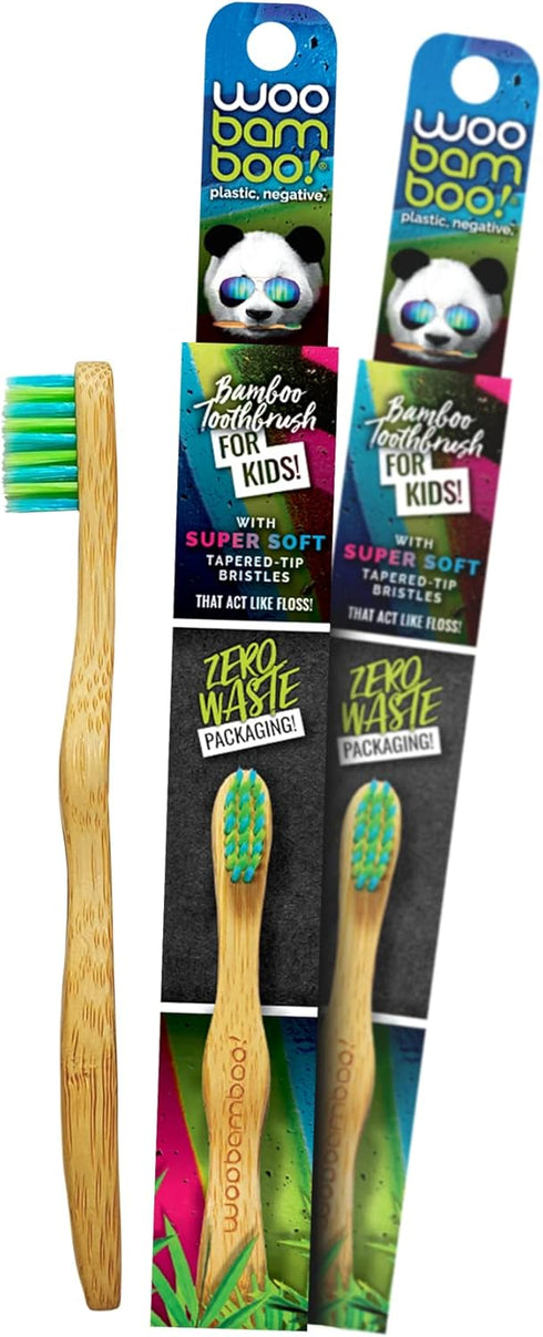 Woobamboo! Kid's Bamboo Toothbrush - Super Soft BPA Free Nylon Bristles, Eco-Friendly, Biodegradable, Compostable,