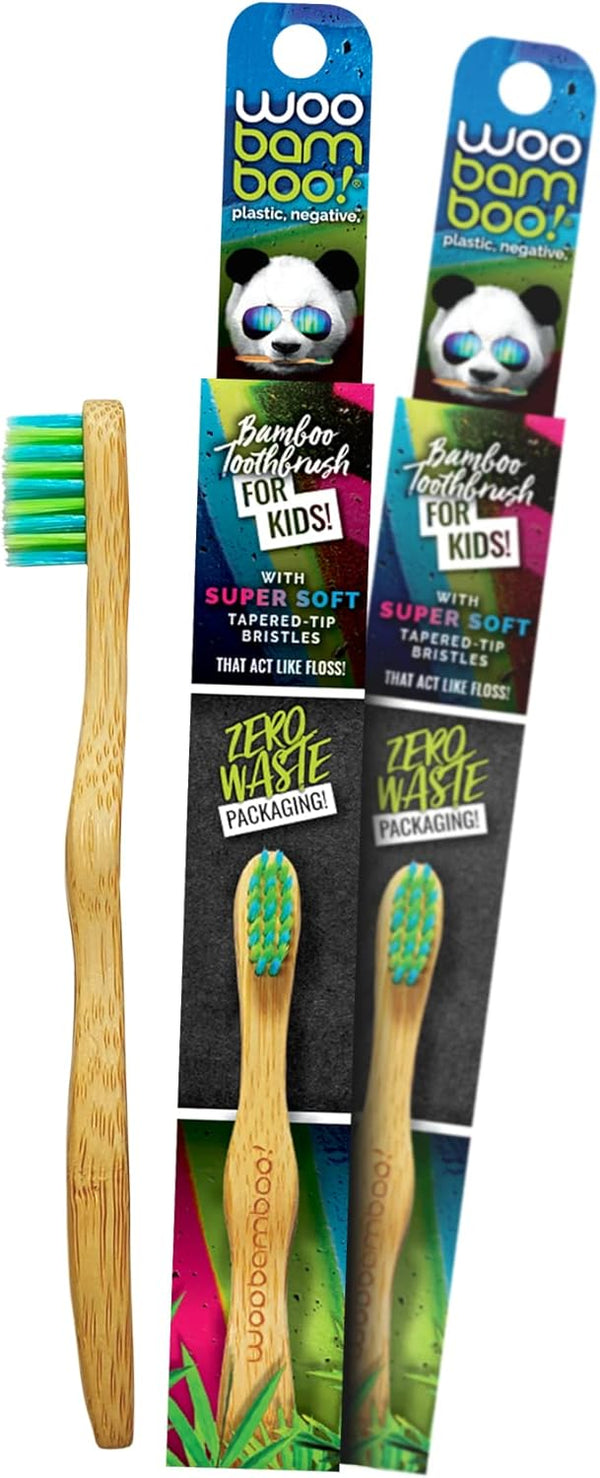 Woobamboo! Kid's Bamboo Toothbrush - Super Soft BPA Free Nylon Bristles, Eco-Friendly, Biodegradable, Compostable,