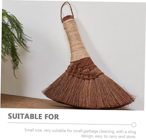 Small Soft Bristle Broom, Natural Cleaning Brush for Desktop, Household Duster, Light Brown Silk