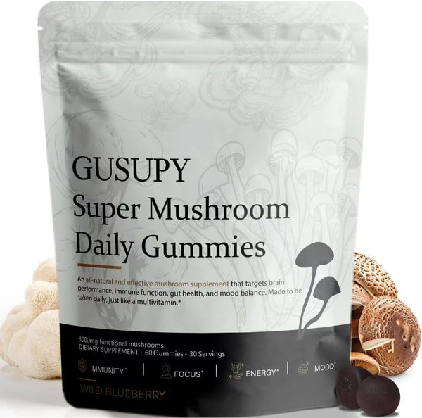 GUSUPY Lions Mane Mushroom Gummies Supplement - 12 Organic Mushroom Blend with Cordyceps,
