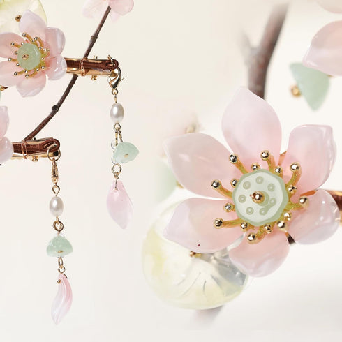 SHIYANG 1 Pair (2 pcs) Pink Handmade Lotus Hair Clips: Cute Floral Decorative Hair Accessories for Hanfu and Korean