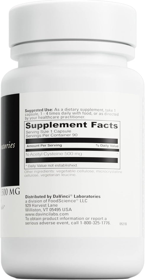 DAVINCI Laboratories - N-Acetyl Cysteine 500 mg - an Amino Acid Supplement to Support Immune System Function and Lung Health - Vegetarian, Gluten-Free - 90 Capsules
