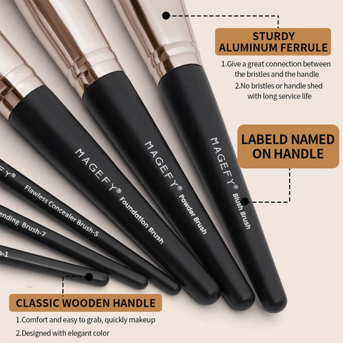 MAGEFY 22 Pcs Professional Premium Synthetic Makeup Brush Set with Case (Blackgold)