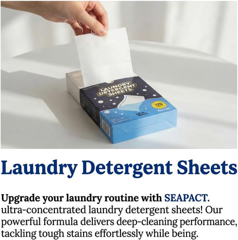 SEAPACT 120 Eco-Friendly Laundry Detergent Sheets - Loads - Fresh Linen Scent - Powerful Cleaning, Dissolves Easily