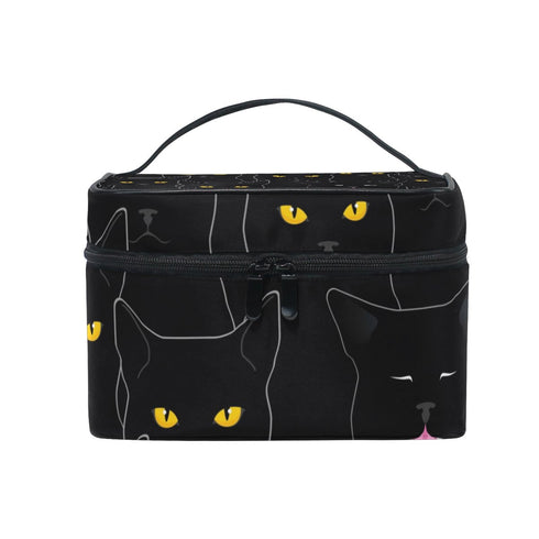 senya Travel Makeup Bags with Zipper, Black Cats Pattern Cosmetic Bag for Women Girls