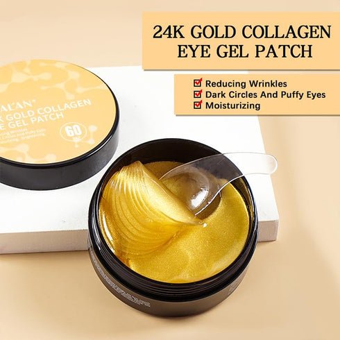 LIYALAN 24K Gold Under Eye Patches, Skin Care Products for Dark Circles and Puffiness, 60Pcs Eye Mask for Women