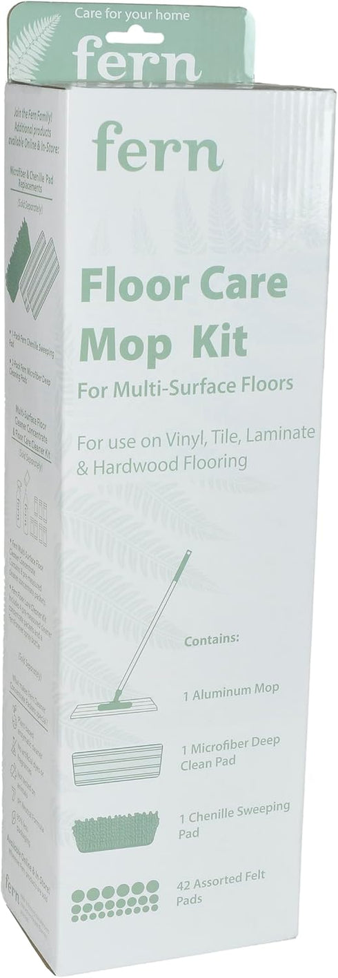 Fern MK27101 Floor Care Mop Kit - 48" Mop with Microfiber Deep Cleaning Pad, Chenille Sweeping Pad, and 42 Assorted