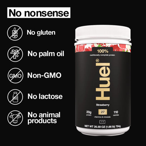 Huel Vegan Protein Powder | Strawberry | 20g Protein, 27 Vitamins & Minerals | 100% Plant-Based, Gluten Free | 26