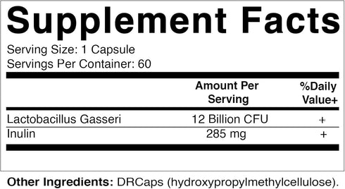Vitamatic Lactobacillus Gasseri - 12 Billion per DR Capsule - 60 Count - Digestive Support - Made with Prebiotic Inulin Fiber