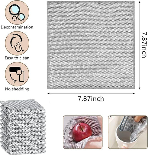 10 Pack Wire Dishwashing Rag for Wet and Dry, Non-Scratch Multipurpose Cleaning Pads, Miracle Cleaning Cloths for