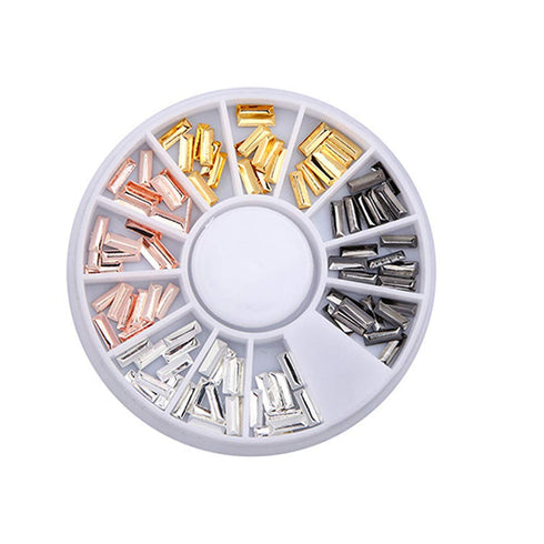 WOKOTO 8 Boxes 3D Geometry Metal Gold Nail Charms Set, Mix-Shape Nail Jewelry Decorations with 1pc Tweezers and Wax