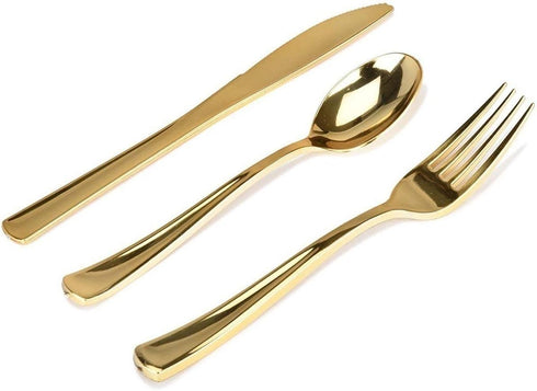 Gold Plastic Silverware Set - 160 Bulk Pack with 80 Forks, 40 Knives, 40 Spoons, Heavy Duty Disposable Cutlery
