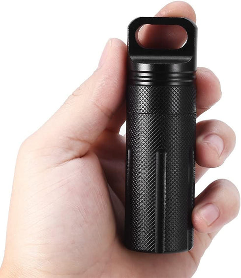 Keychain Container, Waterproof Airtight Pill Storage Case for Men and Women, Outdoor Travel Camping Tool (Black)