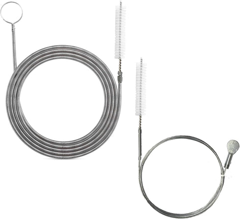 2-Pack Flexible Nylon Drain Pipe Hose, Slim Feeding Tube Cleaner with Stainless Steel Brush (61"+40")