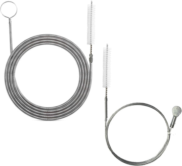 2-Pack Flexible Nylon Drain Pipe Hose, Slim Feeding Tube Cleaner with Stainless Steel Brush (61"+40")