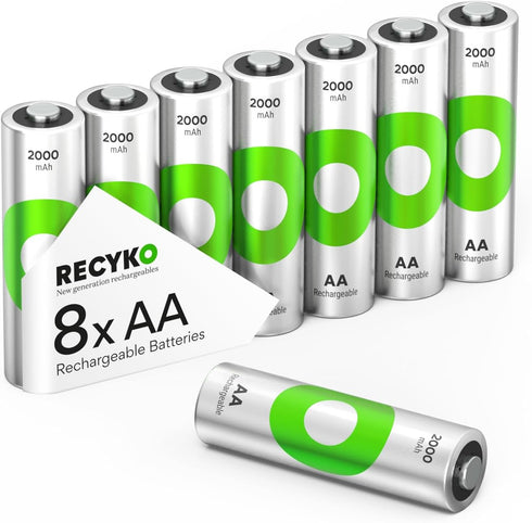 RECYKO Rechargeable AA Batteries 2000mAh Pre-Charged Re-use 1000+ Times Retains Power After 6