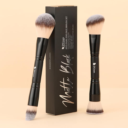 DUcare Makeup Brushes, Duo End Foundation Contour & Buffer Brush Set, 2Pcs, Black