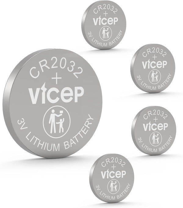ViCep 5-Pack CR2032 BatteriesCR 2032 3V Lithium Battery 240mAhButton Cells Compatible with Key
