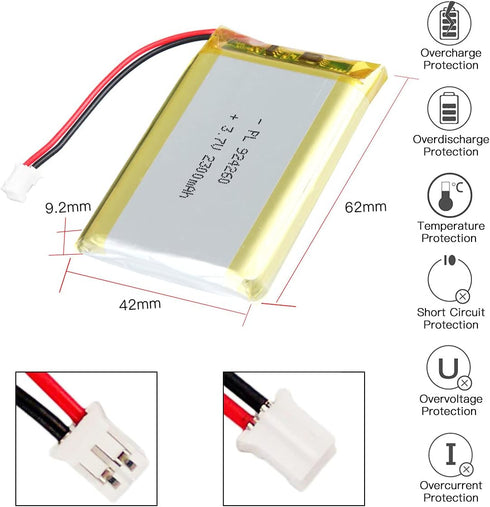 3.7V 2300mAh Battery 924260 Lithium Polymer Ion Rechargeable Li-ion Li-Po Battery with 2P PH 2.0mm Pitch Connector