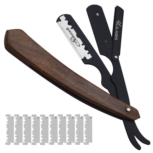 Professional Barber Straight Edge Razor, Stainless Steel Safety Blade for Close Shaving, with 10 Single Edge Blades