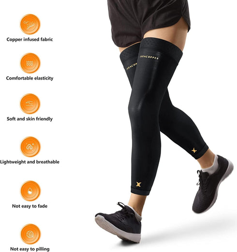 Thx4COPPER Full Leg Compression Sleeves, Anti Slip Knee Stabilizer Brace for Running, Men & Women (Pair)