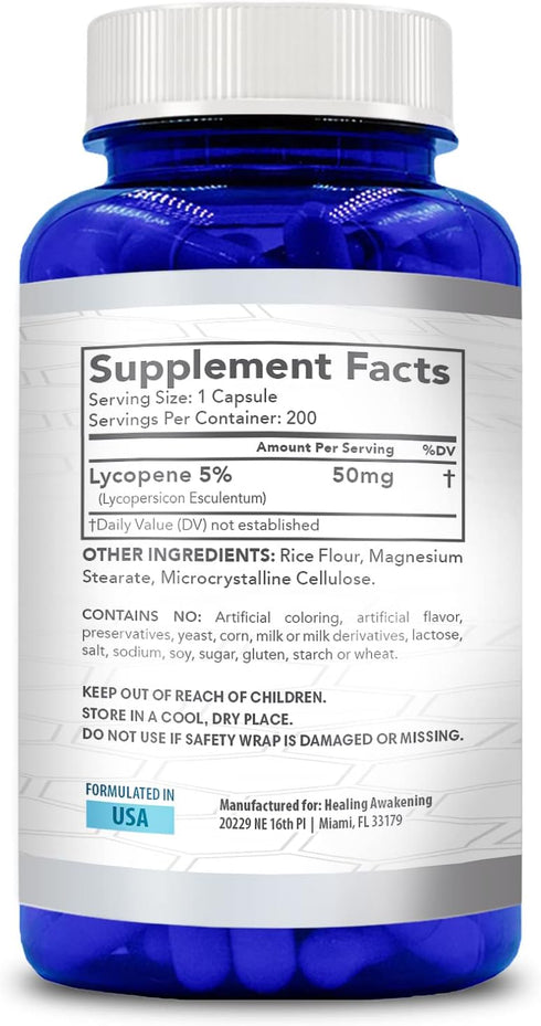 Healing Awakening Lycopene 50mg, 200 Vegetarian Capsules, Non-GMO & Gluten Free