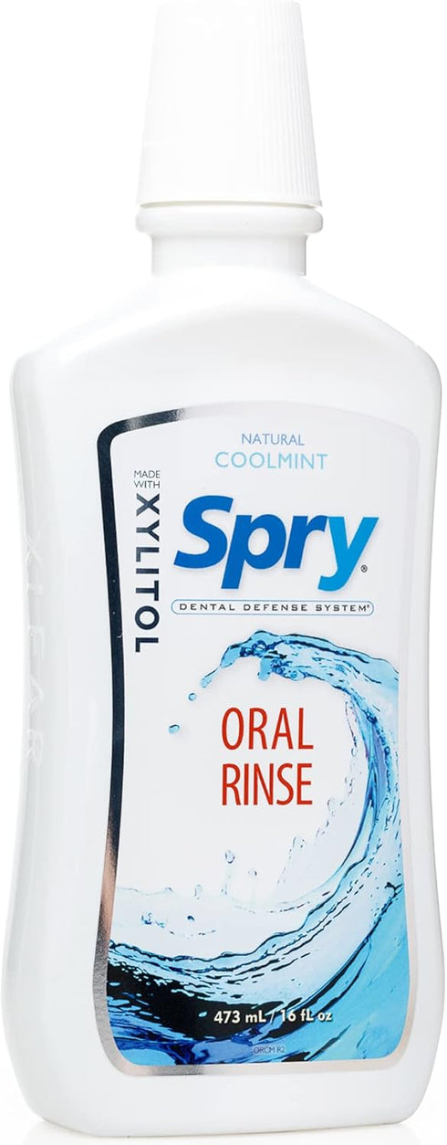 Spry Xylitol Mouthwash, Fluoride Free Oral Rinse with Enamel Support, Natural Cool Mint, 16 fl oz (Pack of 2)