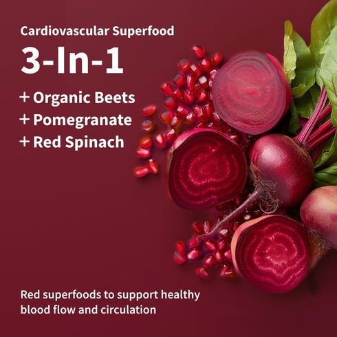 Snap Supplements Heart Beets, USDA Organic Beet Root Powder, 3-in-1 Cardiovascular Superfood, 250g