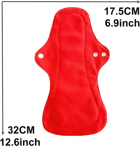 6Pcs Reusable Waterproof Menstrual Pad Sets, 1Pc Mini Wet Bag, 5Pcs Heavy Flow Microfleece Pads