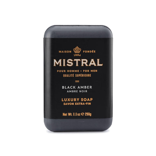 Mistral Black Amber Luxury Bar Soap for Men, Natural Moisturizing Triple-Milled Soap, 8.8 oz