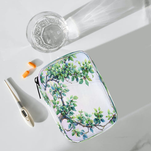 Skerhhux 7 Plant Tree Green Pill Case Travel Pill Organizer Weekly Day Portable with Zipper Medicine Box Pill Case