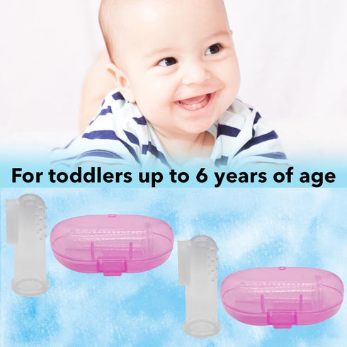Baby Finger Toothbrush Set of 2, Silicone with 2 Cases in Pink, Toddler Training, Newborn Oral Massager