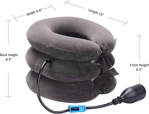 Inflatable Cervical Neck Traction Air Inflatable Pillow Neck Head Stretcher Pain Relief Collar (for Adults, Grey)