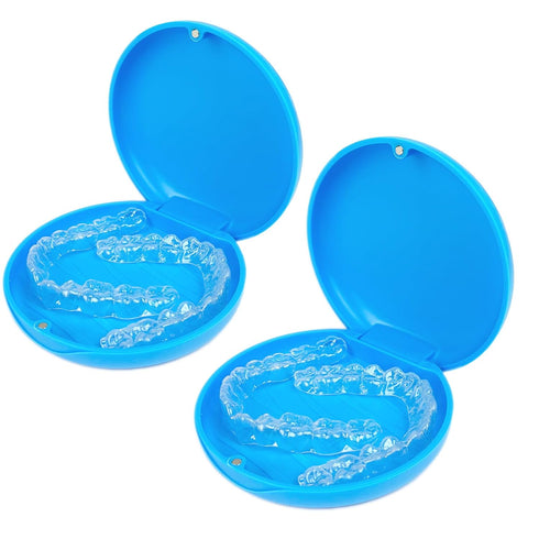2 Pack Orthodontic Retainer Case, Simple Aligner Case for Invisalign, Night Mouth Guard Case (Blue)