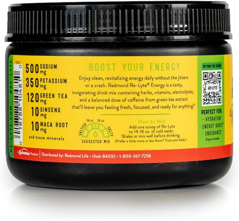 REDMOND Re-Lyte Energy Electrolyte Mix, Lemon Lime Flavor, 8.9oz Jar