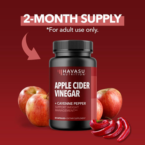 HAVASU NUTRITION Apple Cider Vinegar Capsules with 500mg Apple Cider Vinegar and 20mg Cayenne Pepper, 60 Capsules