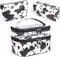 FITINI 3 Pieces Double Layer Makeup Bags, Large White Cows Waterproof Cosmetic Cases for Women Makeup Storage