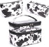 FITINI 3 Pieces Double Layer Makeup Bags, Large White Cows Waterproof Cosmetic Cases for Women Makeup Storage