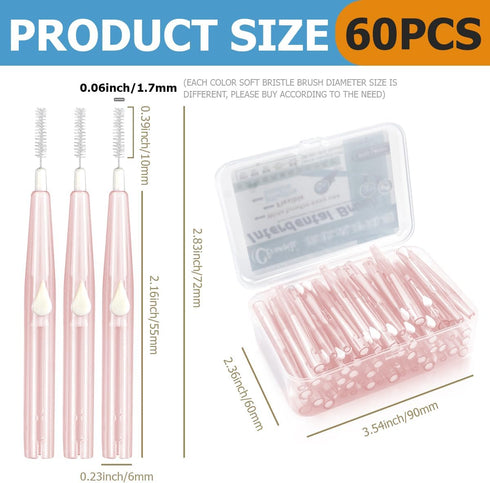 60PCS Interdental Brush: Push-Pull Type Slim Tooth Cleaning Tool for Oral Dental Hygiene, Soft Toothpick Cleaners