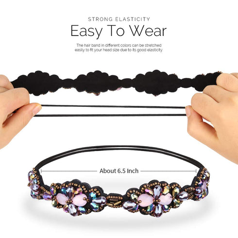 Teenitor Elastic Beaded Headbands, 5pcs Crystal Rhinestone for Women & Girls