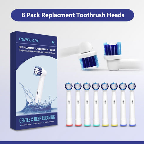 PEPECARE 8 Pack 500 600 1000 2000 2500 3000 5000 7000 Replacement Brush Heads Compatible Toothbrush Heads for Braun
