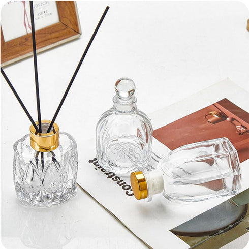 VANTOBEST 2PCS 50ml/1.7oz Set Glass Diffuser Bottle with Gold Cap, Prismatic Design, Essential Oil Container, Home
