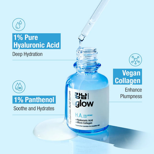 Hyaluronic Acid Serum - Korean Skin Care Hydrating Face Serum with Vitamin B5 & Vegan Collagen, 1.01 fl oz