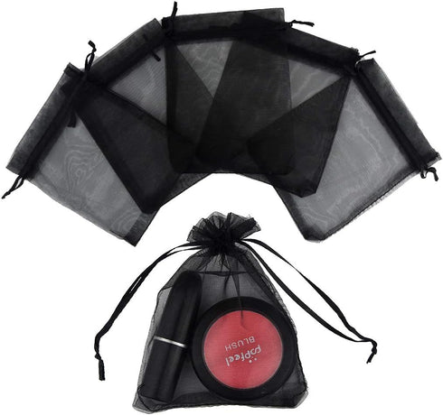 50pcs Organza Bags 3.54''x4.33'' Satin Drawstring Pouch, Wedding Party Favor Gift Bag, Black