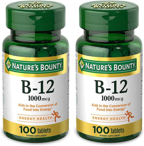 Nature's Bounty Natural Vitamin B12, 1000mcg, 100 Tablets, Pack of 2
