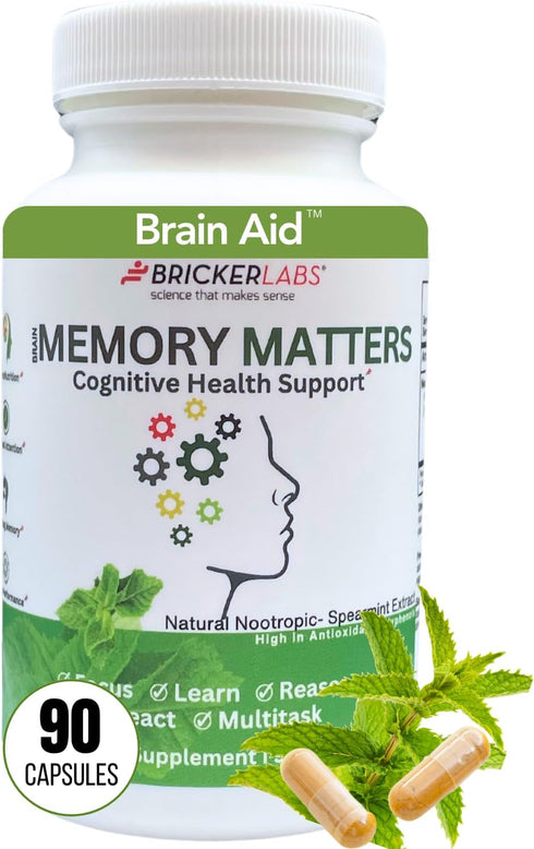 Brain Aid Memory Matters Cognitive Support Supplement, Natural Nootropic with Neumentix Spearmint Extract, 90 Ct