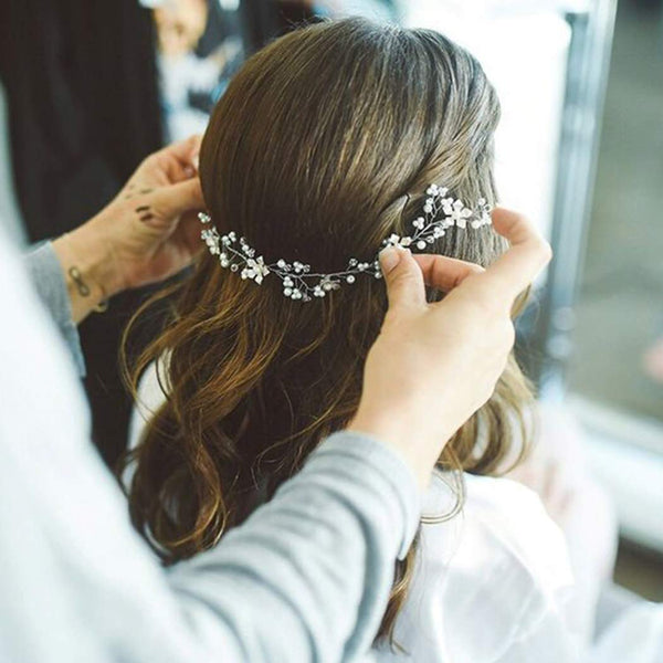 JAKAWIN Bride Wedding Hair Vine, Flower Hair Piece, Silver Bridal Headpiece, Pear Hair Accessories for Women